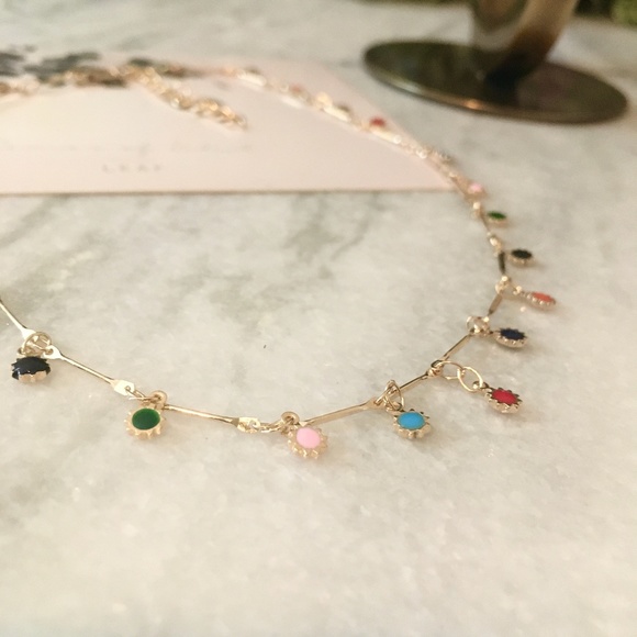 Colorful Sun Beads Gold Choker Rainbow Necklace - Picture 8 of 9